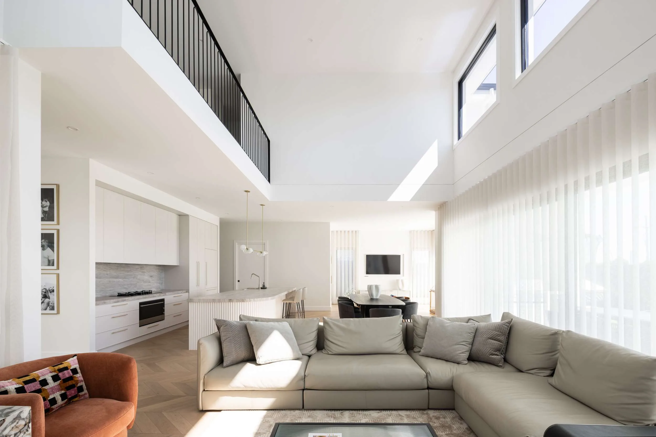 Double-height living area with full-height glazing, Kellyville custom home