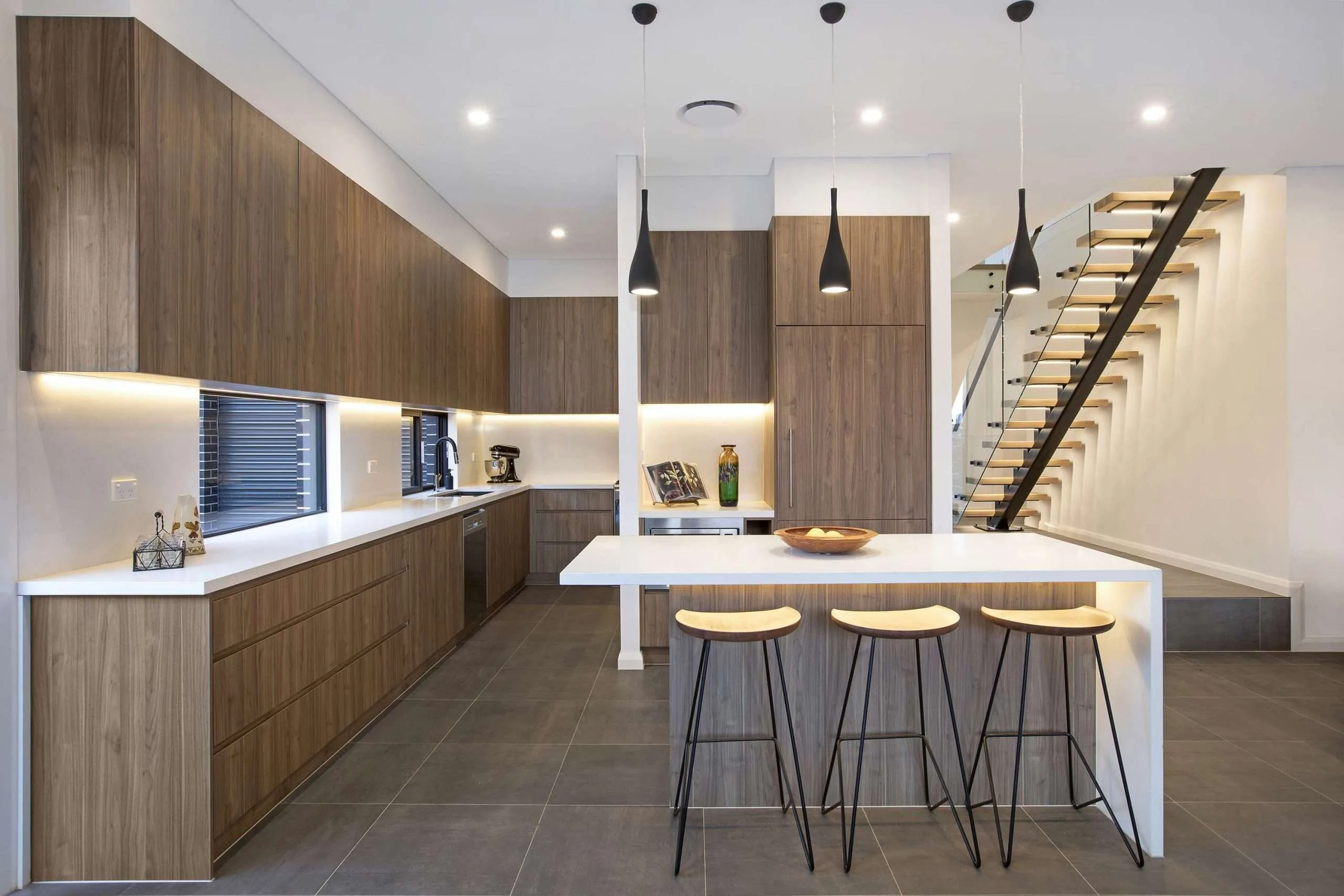 Dining area with timber table and garden outlook, Westmead custom home