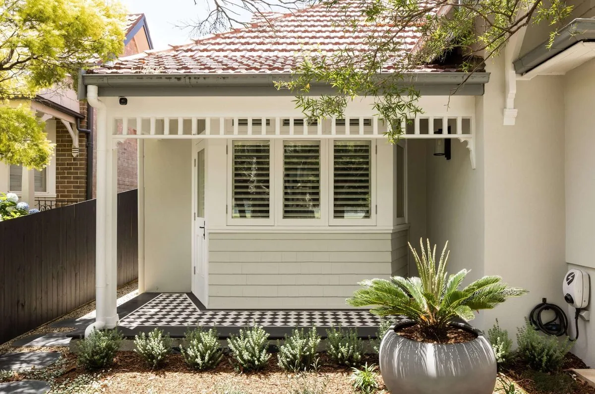 Restored heritage entry with tessellated tiles framed by new landscaping, Mosman | Refined Group