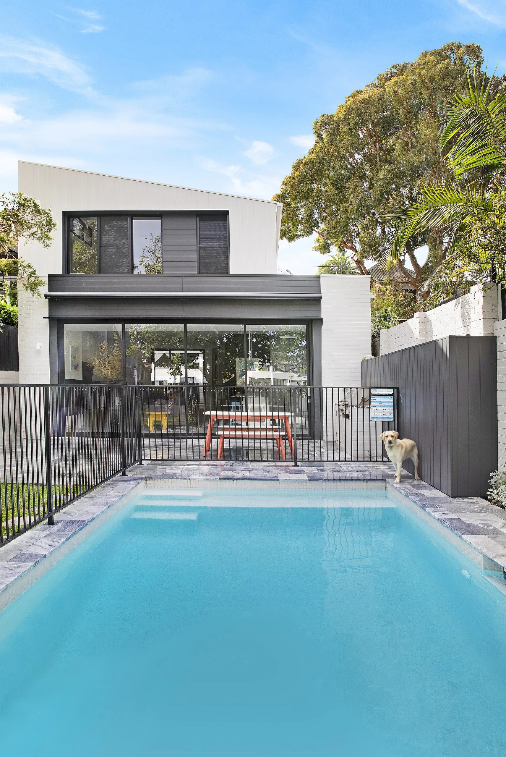Looking down the pool to the rear of the Balmain home