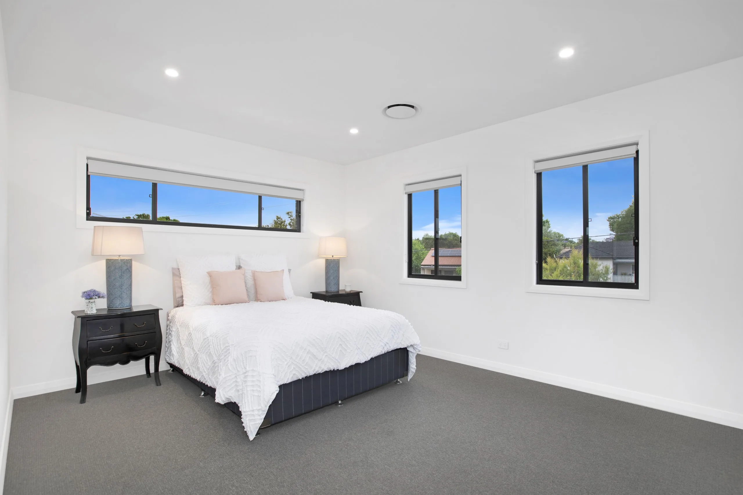 Master bedroom with garden outlook, Seven Hills dual occupancy