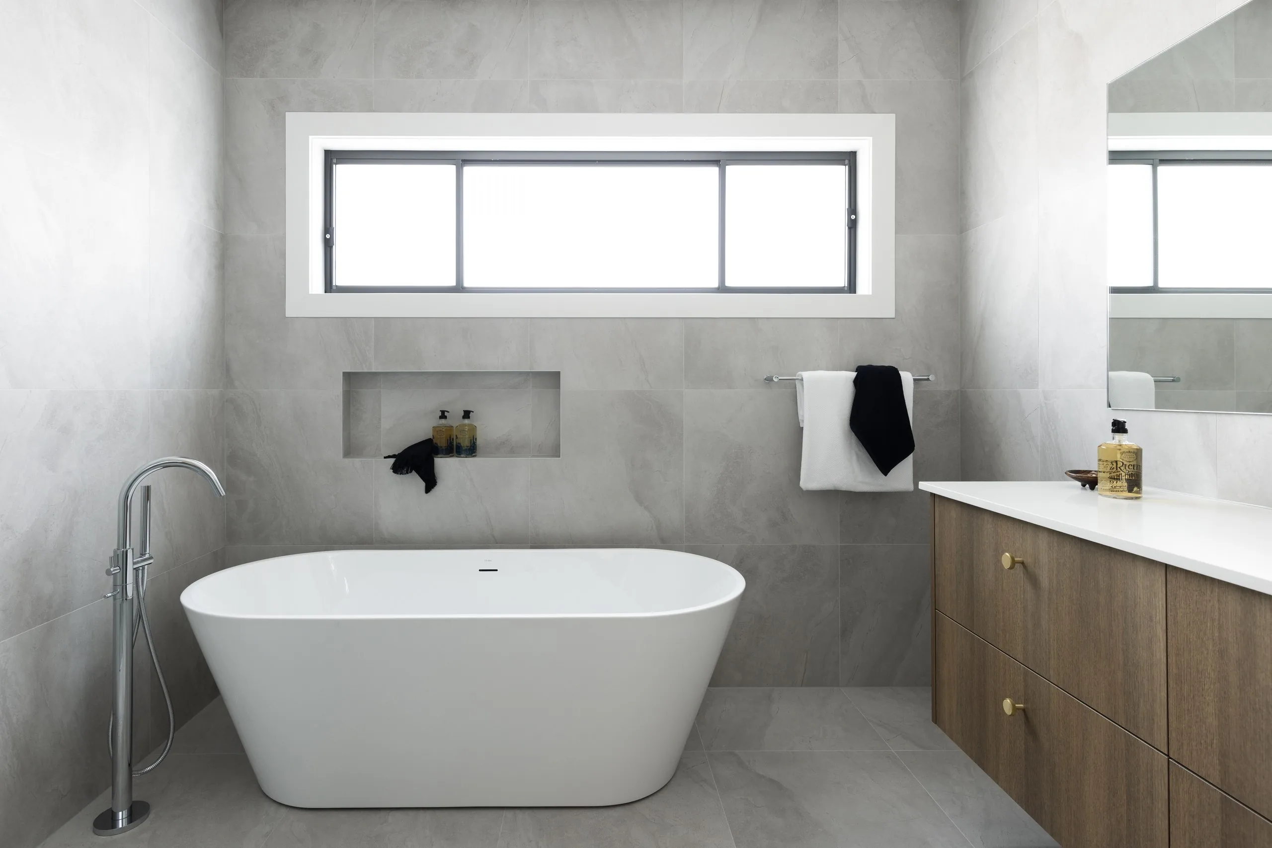 Main bathroom with freestanding bath and twin vanity, Westleigh