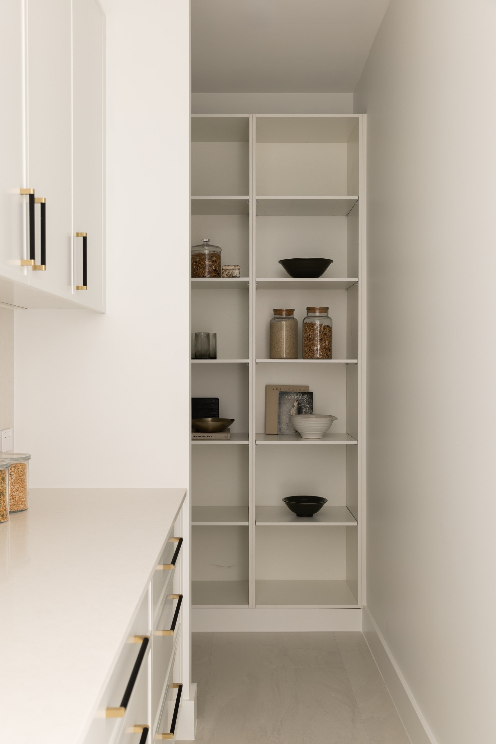 Butlers pantry with open shelving, Westleigh custom home