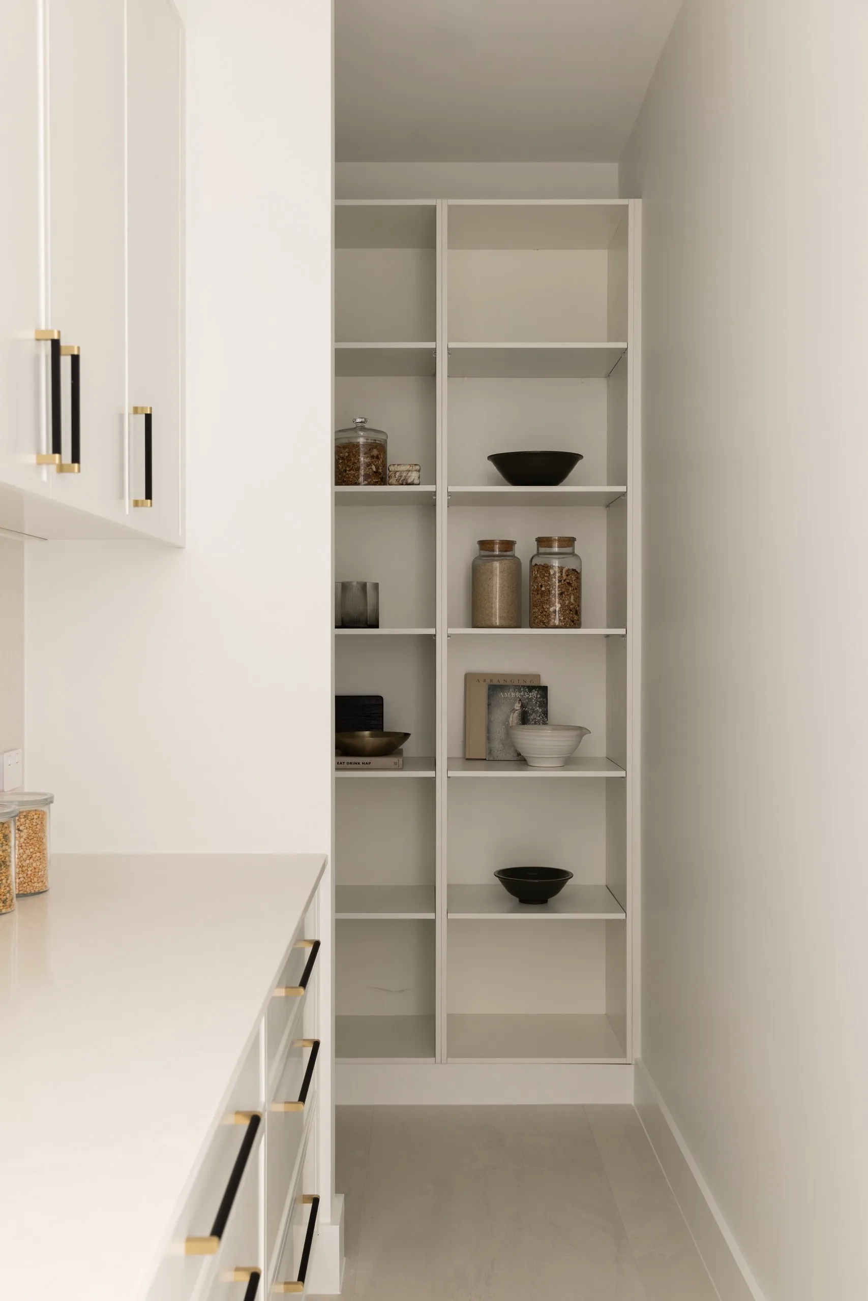Butlers pantry with open shelving, Westleigh custom home